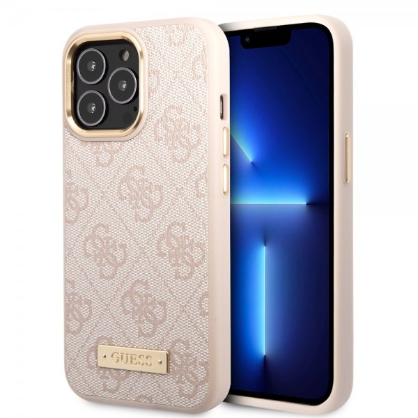 Guess iPhone 14 Pro Max Kuori Metal Plate Logo MagSafe Pinkki