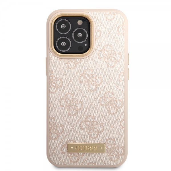 Guess iPhone 14 Pro Max Kuori Metal Plate Logo MagSafe Pinkki