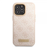 Guess iPhone 14 Pro Max Kuori Metal Plate Logo MagSafe Pinkki
