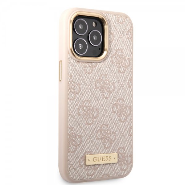 Guess iPhone 14 Pro Max Kuori Metal Plate Logo MagSafe Pinkki