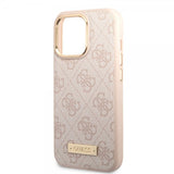 Guess iPhone 14 Pro Max Kuori Metal Plate Logo MagSafe Pinkki