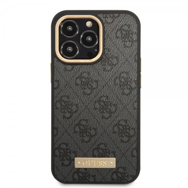 Guess iPhone 14 Pro Max Kuoret Metallilevy Logo MagSafe Musta