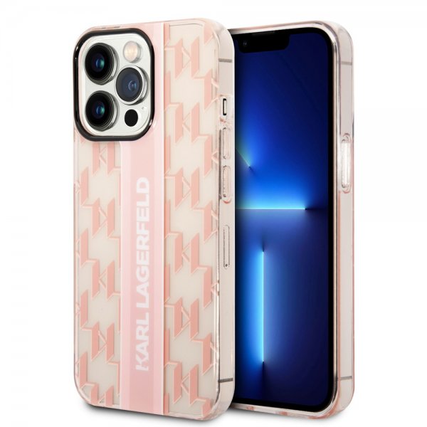 Karl Lagerfeld iPhone 14 Pro Max Suojakuori Monogram Vertical Stripe Pink
