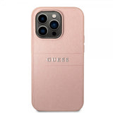 Guess iPhone 14 Pro Max -kuoret Saffiano Metal Logo Stripes, ruusukulta