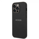 Guess iPhone 14 Pro Max Suojakuori Saffiano Metal Logo Stripes Musta