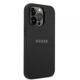 Guess iPhone 14 Pro Max Suojakuori Saffiano Metal Logo Stripes Musta