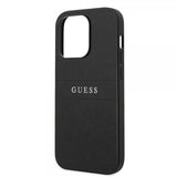 Guess iPhone 14 Pro Max Suojakuori Saffiano Metal Logo Stripes Musta