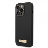 Guess iPhone 14 Pro Max Suojakuori Silikoni Metallilevy MagSafe Musta