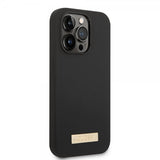 Guess iPhone 14 Pro Max Suojakuori Silikoni Metallilevy MagSafe Musta