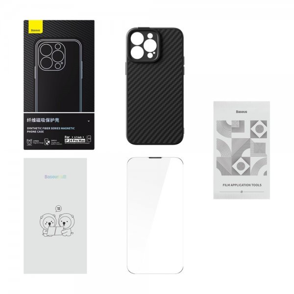 Baseus iPhone 14 Pro Max Kuori Synthetic Fiber MagSafe Musta