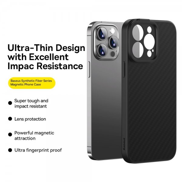 Baseus iPhone 14 Pro Max Kuori Synthetic Fiber MagSafe Musta