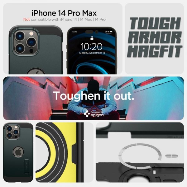 Spigen iPhone 14 Pro Max -kuori Tough Armor MagFit Abyss Green