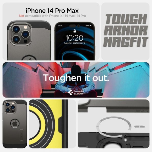 Spigen iPhone 14 Pro Max Tough Armor MagFit -suojakuori, Gunmetal