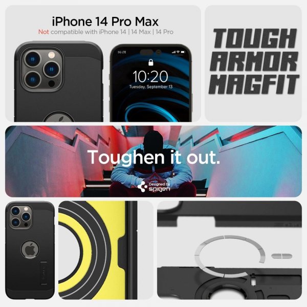Spigen iPhone 14 Pro Max -suojakuori Tough Armor MagFit, musta