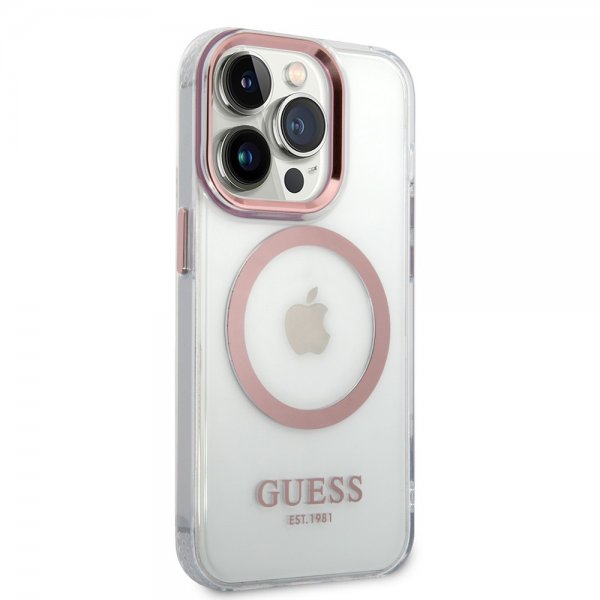 Guess iPhone 14 Pro Max -kuori läpinäkyvä MagSafe pinkki läpinäkyvä