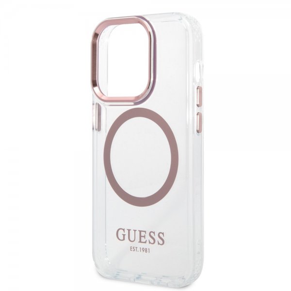 Guess iPhone 14 Pro Max -kuori läpinäkyvä MagSafe pinkki läpinäkyvä