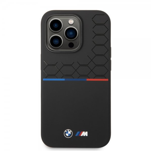 BMW iPhone 14 Pro Max Kuori Tricolor Line & Logo Musta