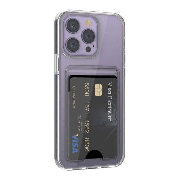 Rvelon iPhone 14 Pro -suojakuori, jossa korttipidike, läpinäkyvä