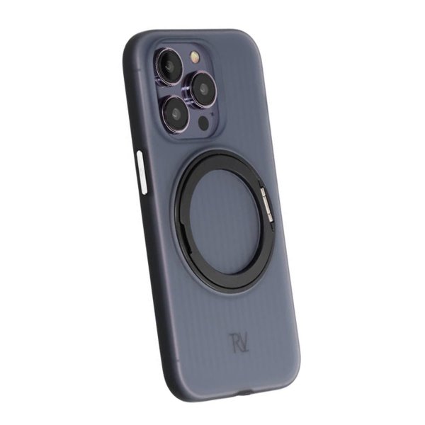Rvelon iPhone 14 Pro -suojakuori, jossa pyörivä MagSafe-jalusta, musta
