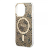 Guess iPhone 14 Pro -kuoret 4G Pattern MagSafe, ruskea