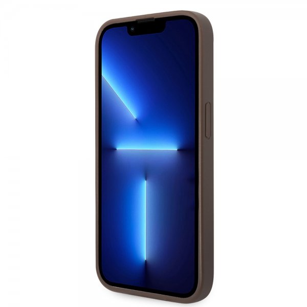 Guess iPhone 14 Pro Kuori Bottom Stripe Metal Logo Ruskea