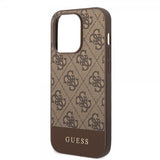 Guess iPhone 14 Pro Kuori Bottom Stripe Metal Logo Ruskea