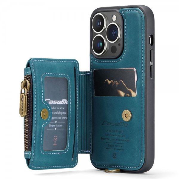 CaseMe iPhone 14 Pro Kuori C20 Korttipaikka Vetoketju Petrol