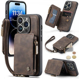 CaseMe iPhone 14 Pro Kuori C20 Korttipaikka Vetoketju Ruskea
