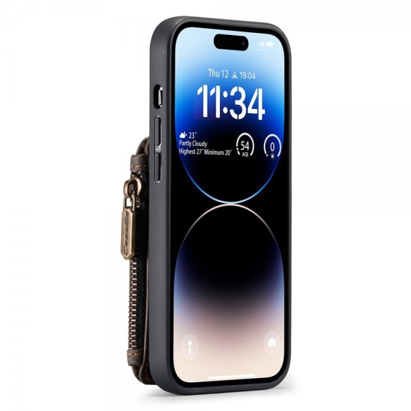 CaseMe iPhone 14 Pro Kuori C20 Korttipaikka Vetoketju Ruskea