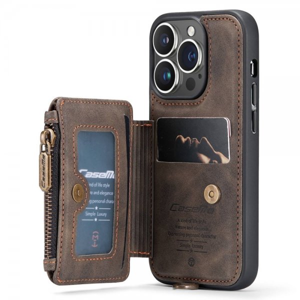 CaseMe iPhone 14 Pro Kuori C20 Korttipaikka Vetoketju Ruskea