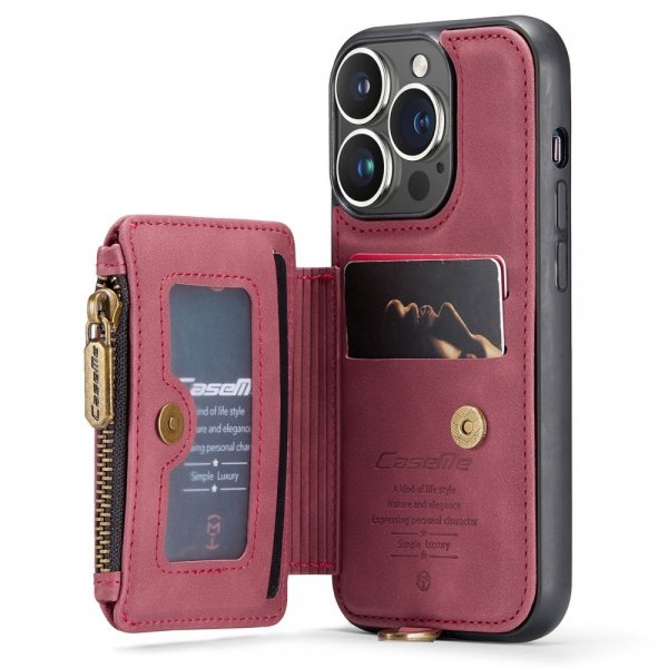 CaseMe iPhone 14 Pro Kuori C20 Korttipaikka Vetoketju Punainen