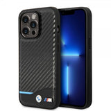 BMW iPhone 14 Pro Kuori Hiilikuituvaikutelma Painettu Logo Musta