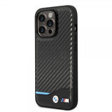BMW iPhone 14 Pro Kuori Hiilikuituvaikutelma Painettu Logo Musta