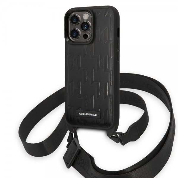 Karl Lagerfeld iPhone 14 Pro -suojakuori Crossbody Strap Musta