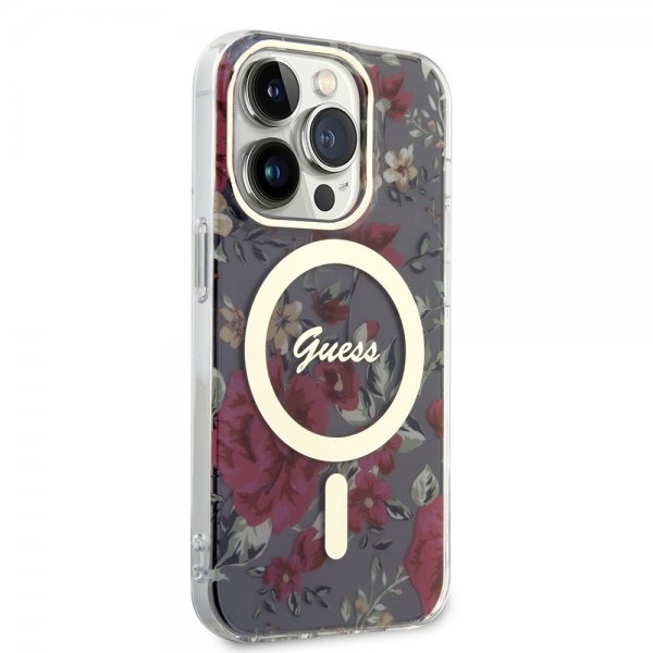 Guess iPhone 14 Pro Kuori Flower MagSafe Kaki