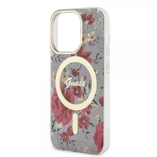 Guess iPhone 14 Pro Kuori Flower MagSafe Kaki