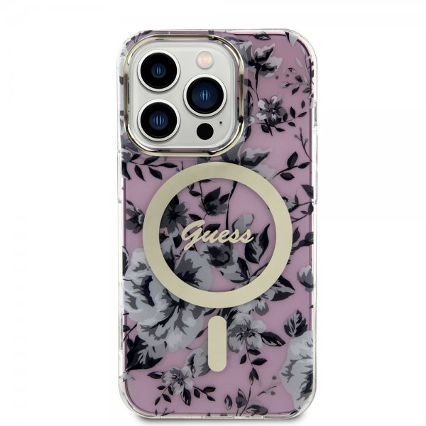Guess iPhone 14 Pro Kuori Flower MagSafe Ruusu