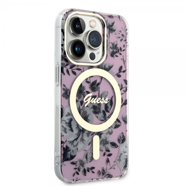 Guess iPhone 14 Pro Kuori Flower MagSafe Ruusu
