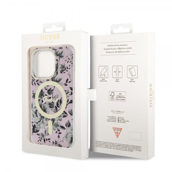 Guess iPhone 14 Pro Kuori Flower MagSafe Ruusu