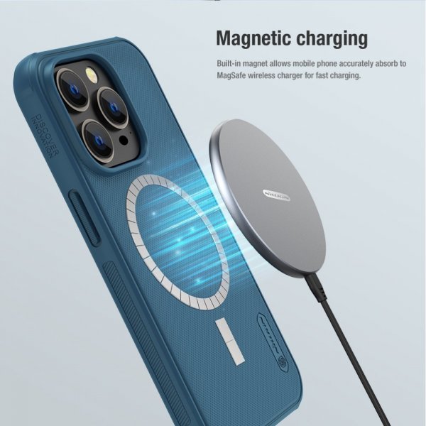 Nillkin iPhone 14 Pro Kuori Frosted Shield Pro MagSafe Sininen