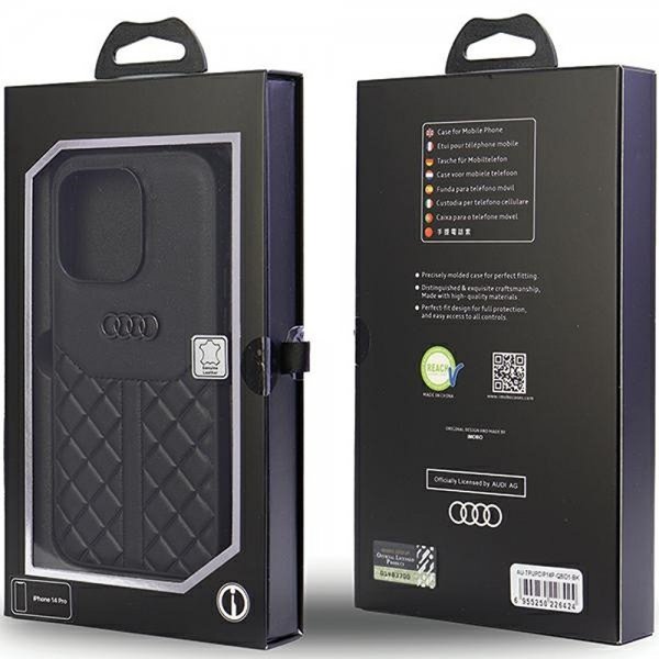 Audi iPhone 14 Pro -kuori, aitoa nahkaa, musta