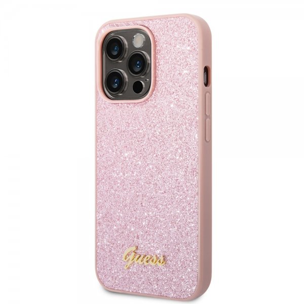 Guess iPhone 14 Pro Kuori Glitter Flakes Metallilogo Ruusukulta