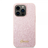 Guess iPhone 14 Pro Kuori Glitter Flakes Metallilogo Ruusukulta