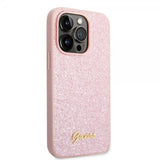 Guess iPhone 14 Pro Kuori Glitter Flakes Metallilogo Ruusukulta