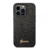 Guess iPhone 14 Pro Kuoret Glitter Flakes Metal Logo Musta