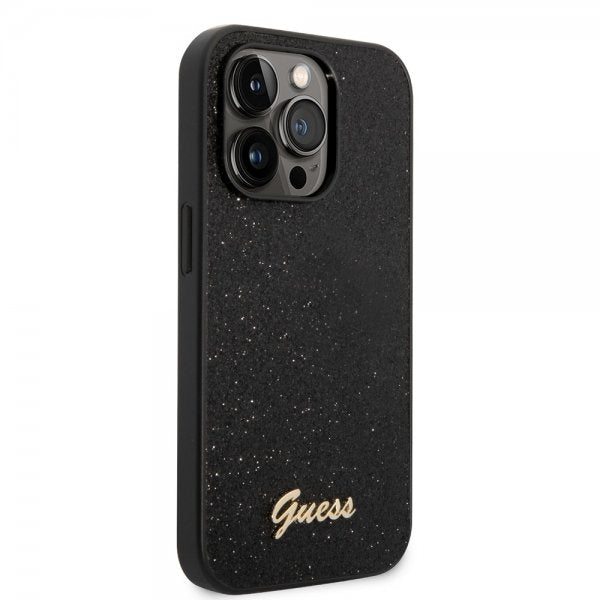 Guess iPhone 14 Pro Kuoret Glitter Flakes Metal Logo Musta