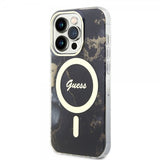 Guess iPhone 14 Pro -kuoret Golden Marble MagSafe, musta