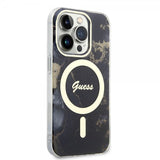 Guess iPhone 14 Pro -kuoret Golden Marble MagSafe, musta