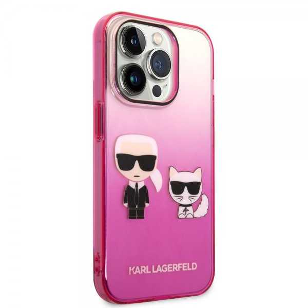 Karl Lagerfeld iPhone 14 Pro -kuori Karl & Choupette Gradient Pink