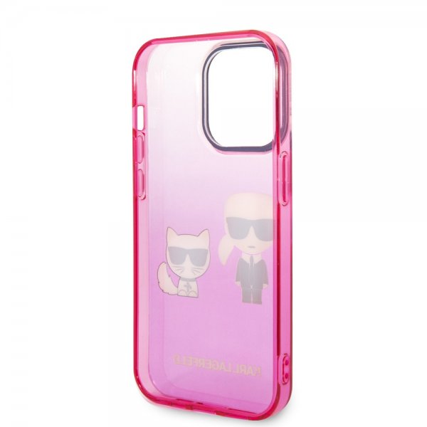 Karl Lagerfeld iPhone 14 Pro -kuori Karl & Choupette Gradient Pink